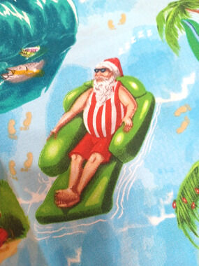 Surfing Santa Christmas Sewing Craft Cotton Fabric 1 Pc 20" x 42"